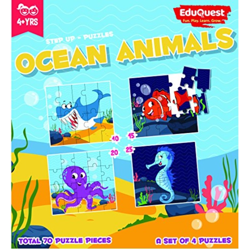 ZiGYASAW Step Up Jigsaw Puzzle Ocean Animals (Wipe-Clean Surface, Ocean Animals, Great Gift for Girls and Boys - Best for 3,4,5,6, Year olds)