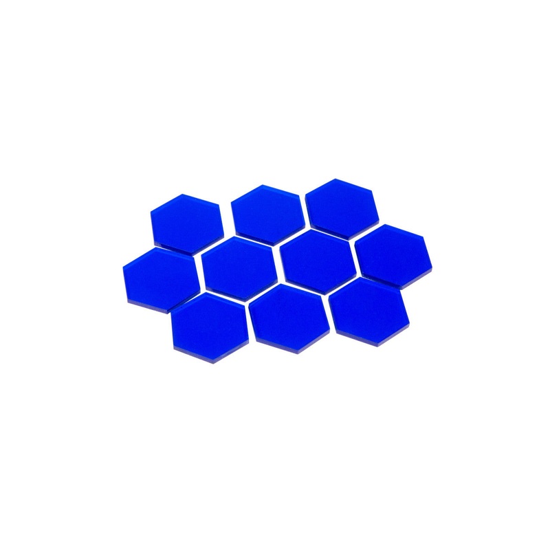 Transparent Blue 34mm Hex Tiles (10)