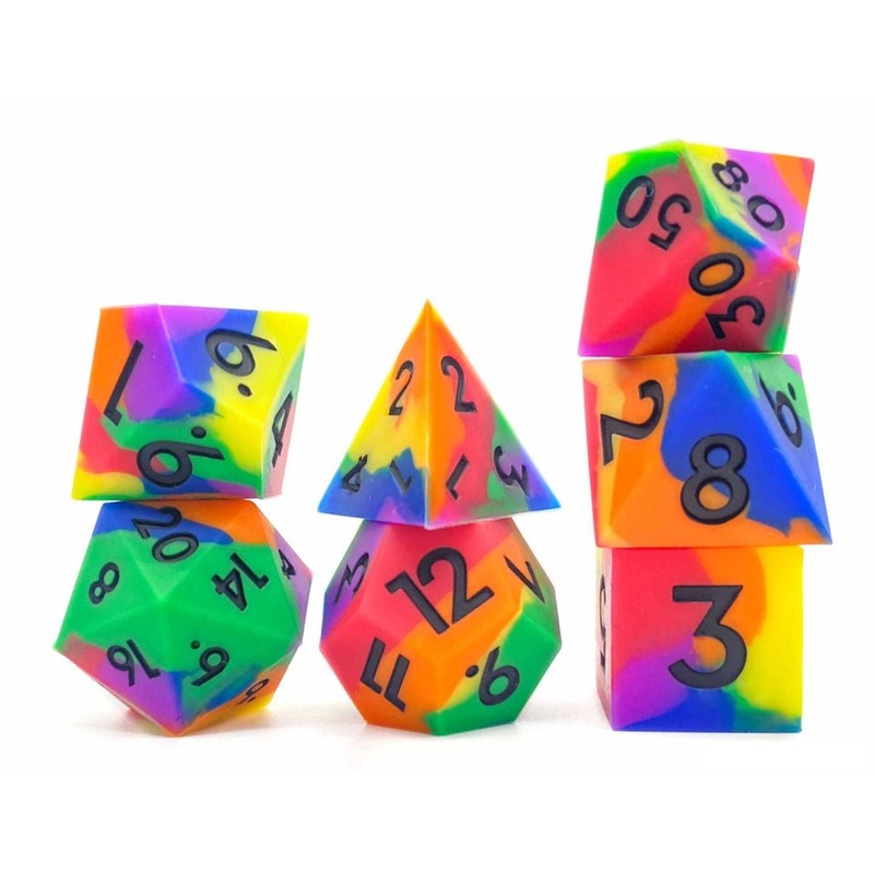 Multicoloured Squish Rocks  | Silicone Dice | 7 Piece Set
