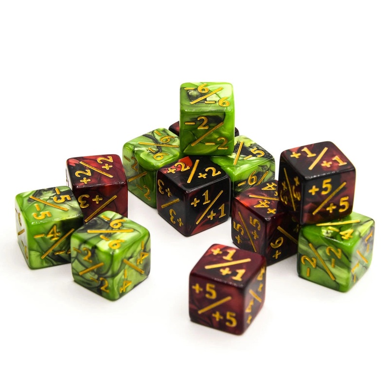 16mm D6 Dice Counters | Red & Green | 12 Pack