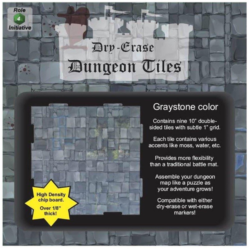 Dry Erase Dungeon Tiles, Graystone - Pack of 9 10 square tiles