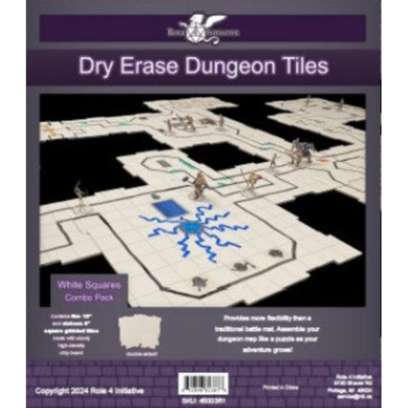 Dry Erase Dungeon Tiles, White - Pack of 5 10 and 16 5 square tiles