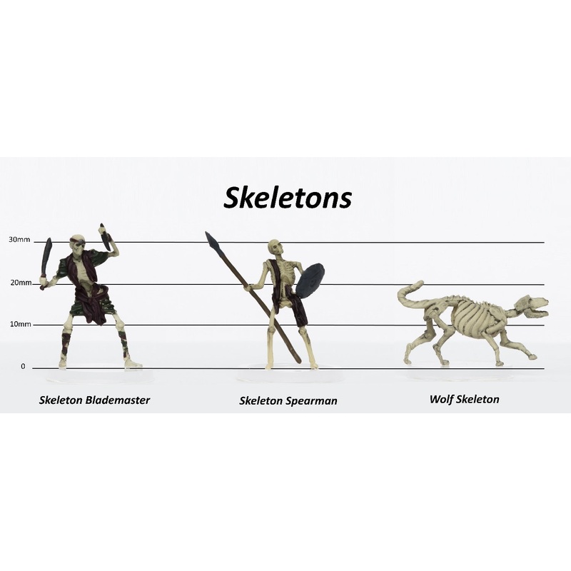 Skeletons Group of 3 - Set B - Blademaster, Spearman, Wolf - 28mm Plastic Minis