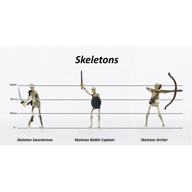 Skeletons Group of 3 - Set C - Swordsman, Battle Captain, Archer - 28mm Plastic Minis