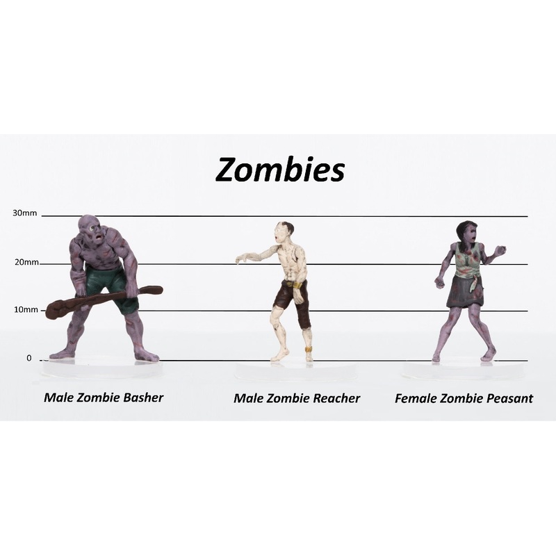 Zombies Group of 3 - Set B - Basher, Reacher, Peasant - 28mm Plastic Minis