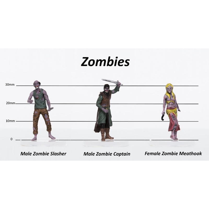 Zombies Group of 3 - Set C - Slasher, Captain, Butcher - 28mm Plastic Minis