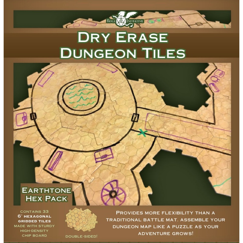 Dry Erase Dungeon Tiles, Earthtone - Pack of 33 6 hex tiles