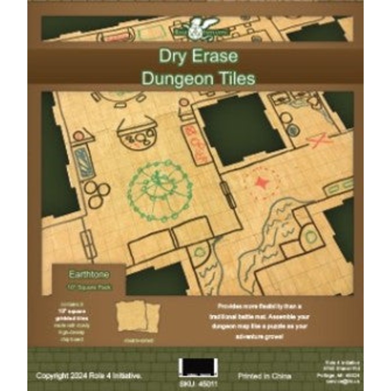 Dry Erase Dungeon Tiles, Earthtone - Pack of 9 10 square tiles