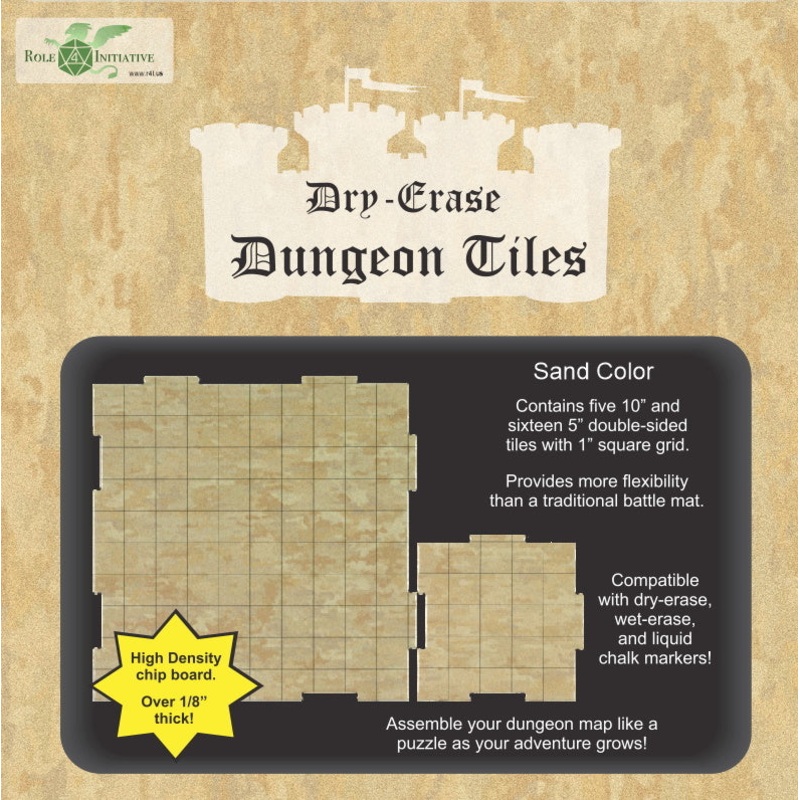 Dry Erase Dungeon Tiles, Sand Color - Pack of 5 10 and 16 5 square tiles