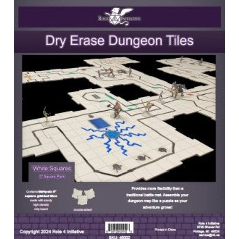 Dry Erase Dungeon Tiles, White - Pack of 36 5 square tiles