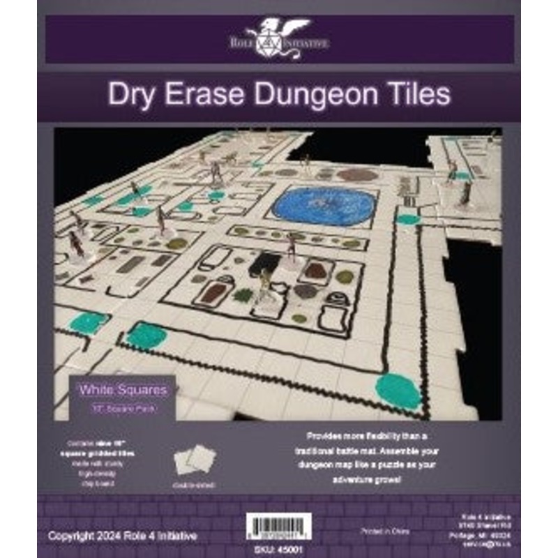 Dry Erase Dungeon Tiles, White - Pack of 9 10 square tiles