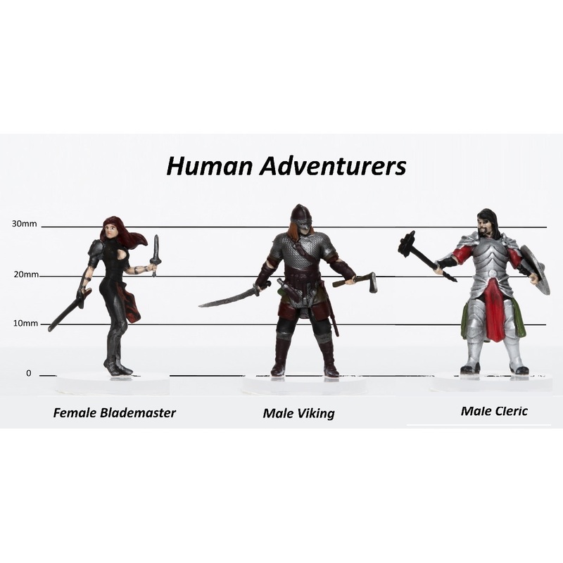 Human Adventurers Group of 3 - Set C - Blademaster, Viking, Cleric - 28mm Plastic Minis