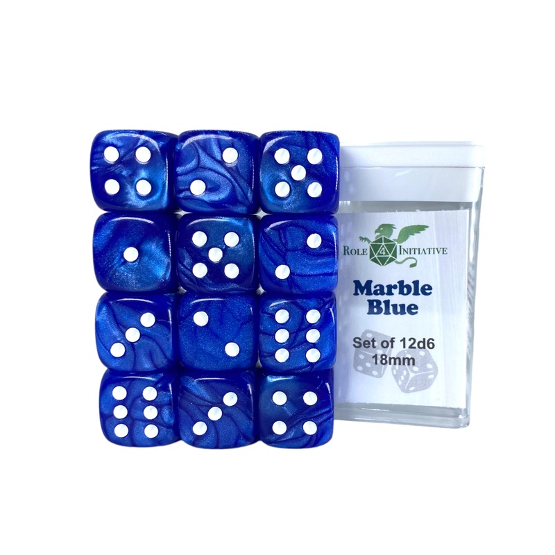 Marble Blue Dice - Set of 12d6 pips 18mm
