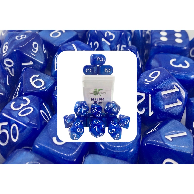 Marble Blue Dice - Set of 15 w/ Arch'd4