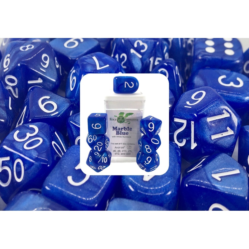 Marble Blue Dice - Set of 7 w/ Arch'd4