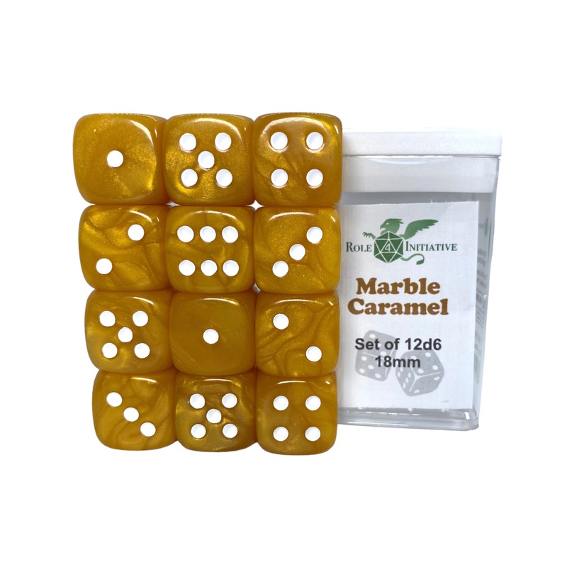 Marble Caramel Dice - Set of 12d6 pips 18mm
