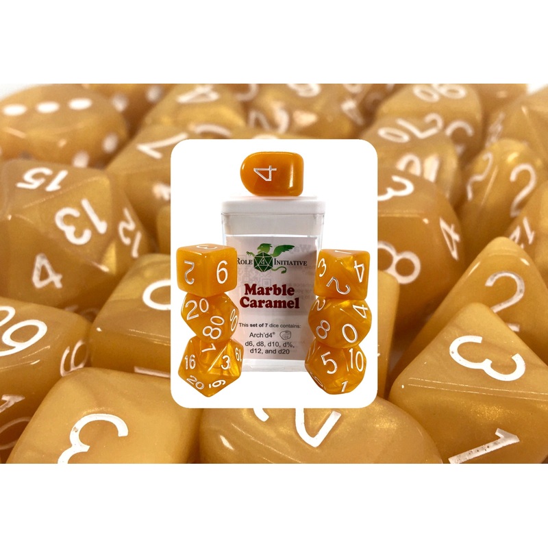 Marble Caramel Dice - Set of 7 w/ Arch'd4