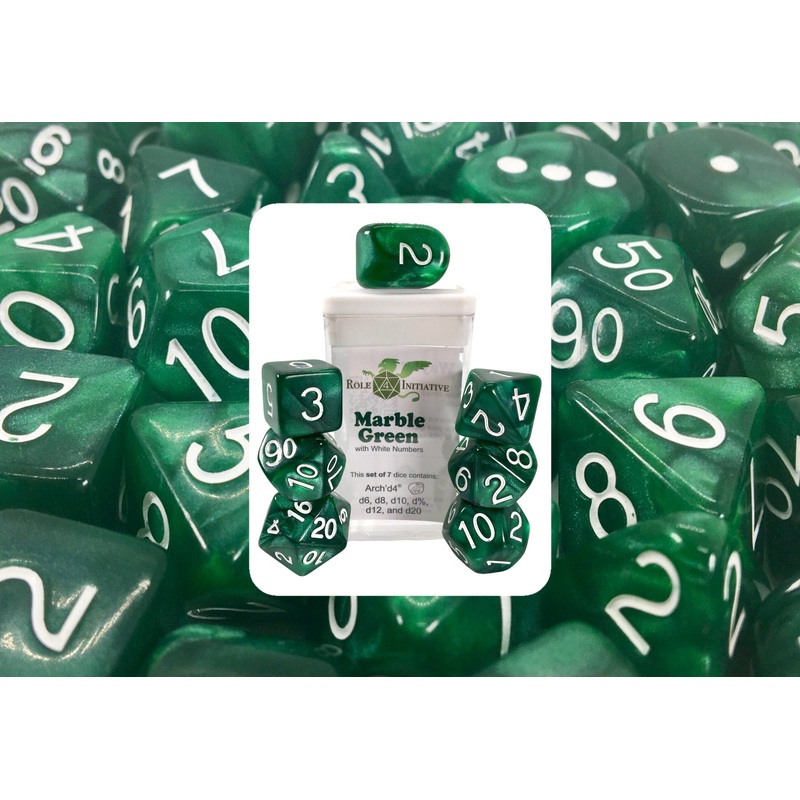 Marble Green Dice - Set of 7 w/ Arch'd4