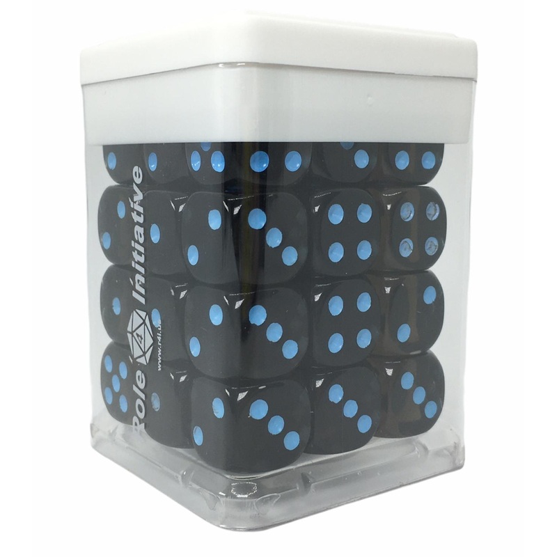 Opaque Black w/ Lt Blue Ink - Set of 36d6 pips 14mm Dice