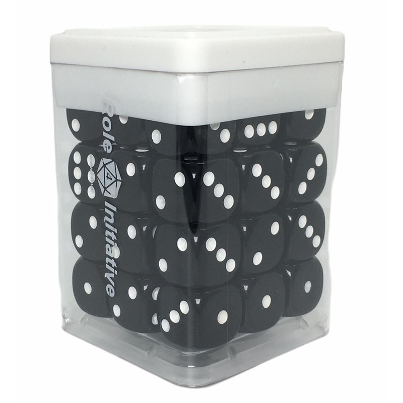 Opaque Black w/ White Ink - Set of 36d6 pips 14mm Dice