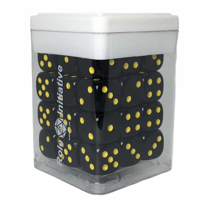 Opaque Black w/ Yellow Ink - Set of 36d6 pips 14mm Dice