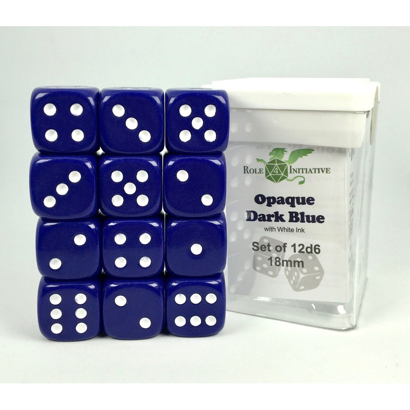Opaque Dark Blue w/ White Ink - Set of 12d6 pips 18mm Dice
