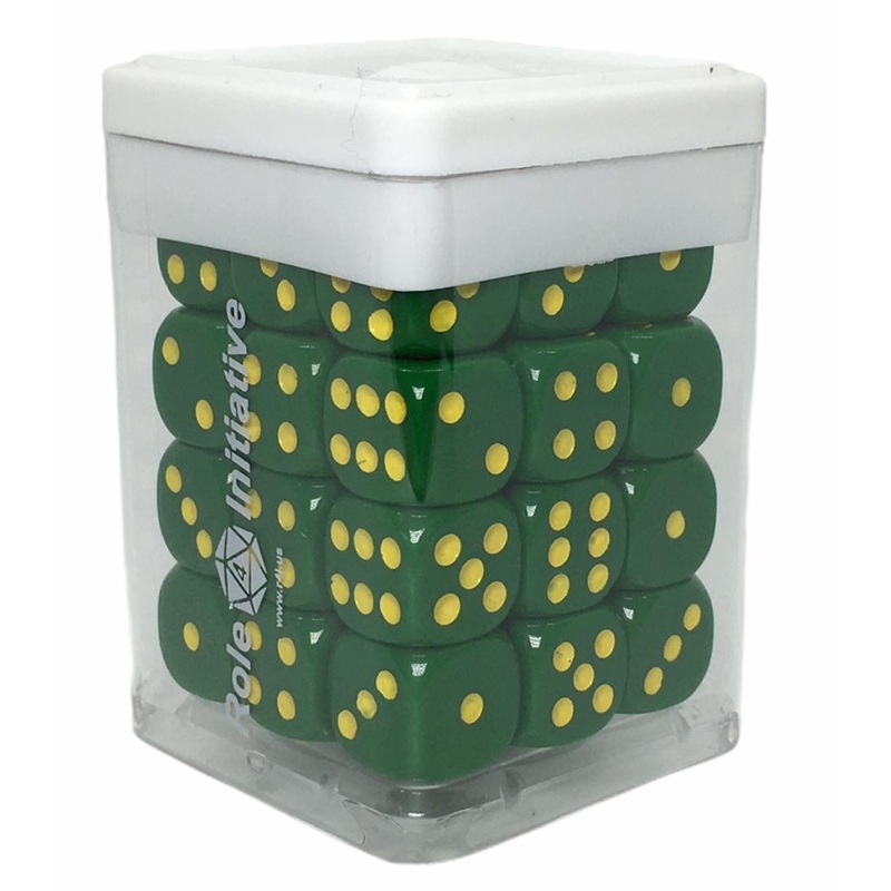 Opaque Dark Green w/ Yellow Ink - Set of 36d6 pips 14mm Dice