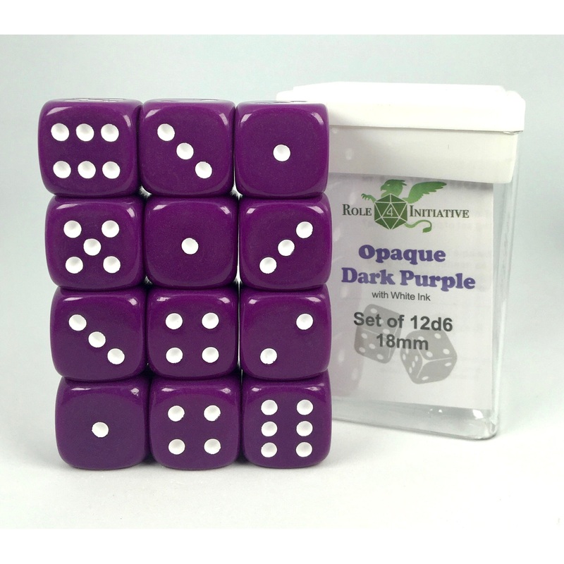 Opaque Dark Purple w/ White Ink - Set of 12d6 pips 18mm Dice