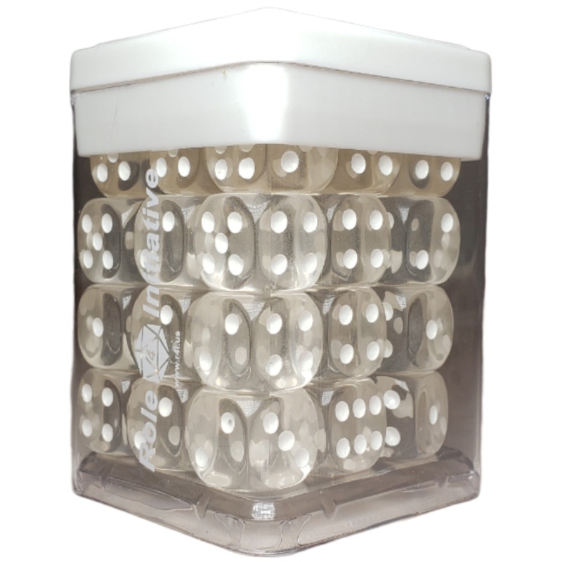Translucent Clear w/ White - Set of 36d6 pips 14mm Dice