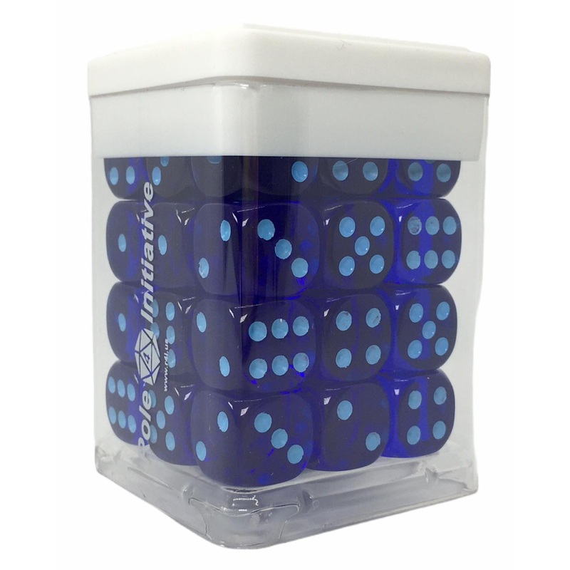Translucent Dark Blue w/ Lt Blue Ink - Set of 36d6 pips 14mm Dice