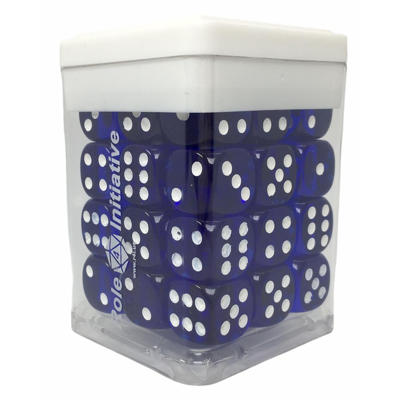 Translucent Dark Blue w/ White Ink - Set of 36d6 pips 14mm Dice