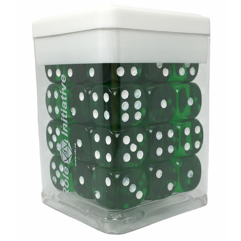 Translucent Dark Green w/ White Ink - Set of 36d6 pips 14mm Dice