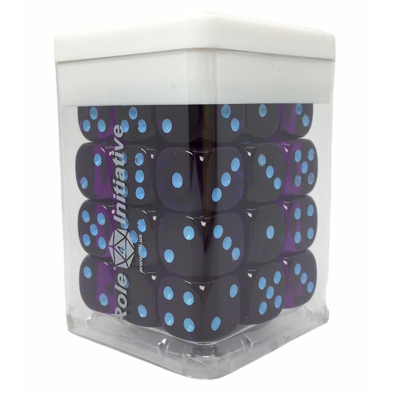 Translucent Dark Purple w/ Lt Blue Ink - Set of 36d6 pips 14mm Dice