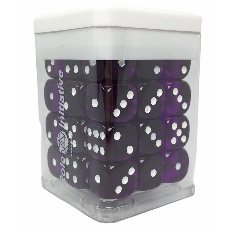 Translucent Dark Purple w/ White Ink - Set of 36d6 pips 14mm Dice