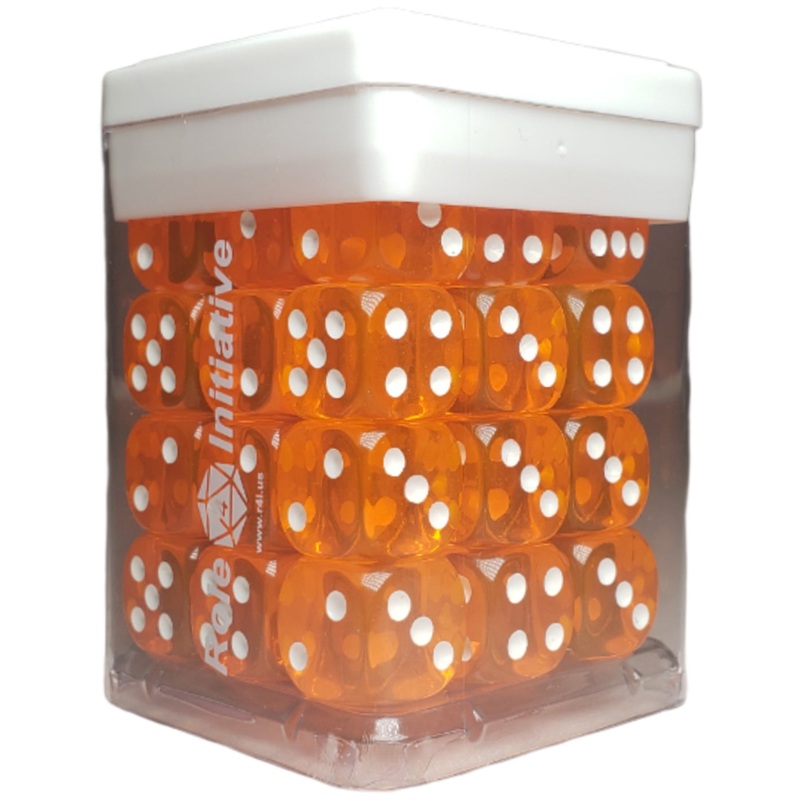 Translucent Orange w/ White Ink - Set of 36d6 pips 14mm Dice