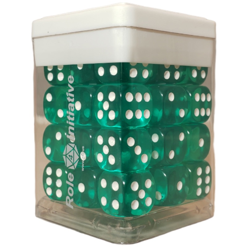 Translucent Teal w/ White - Set of 36d6 pips 14mm Dice