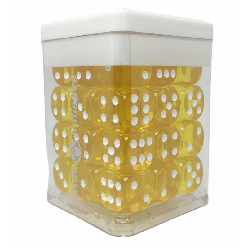 Translucent Yellow w/ White - Set of 36d6 pips 14mm Dice