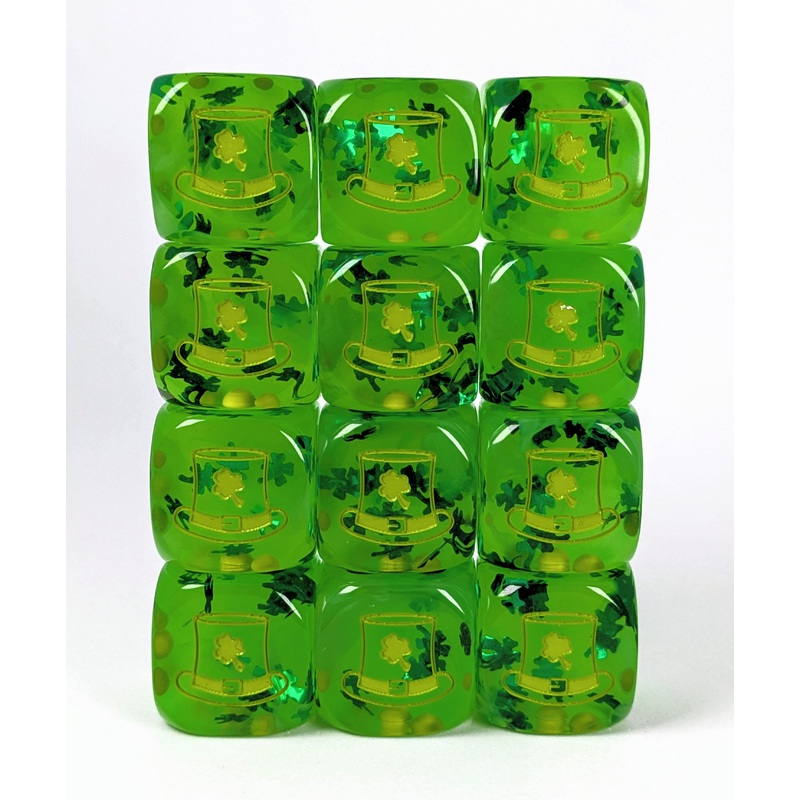 Diffusion Lit Leprechaun - Set of 12d6 pips 18mm w/ symbol