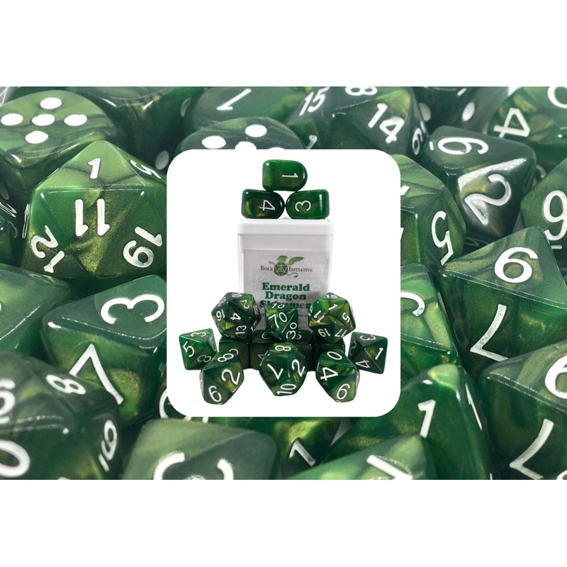 Emerald Dragon Shimmer Dice - Set of 15 w/ Arch'd4