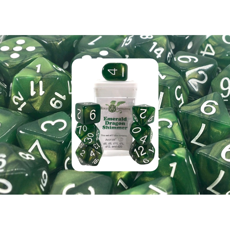 Emerald Dragon Shimmer Dice - Set of 7 w/ Arch'd4
