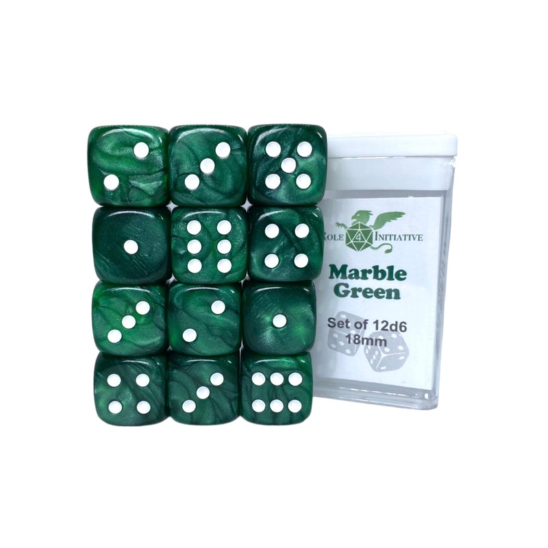 Marble Green Dice - Set of 12d6 pips 18mm