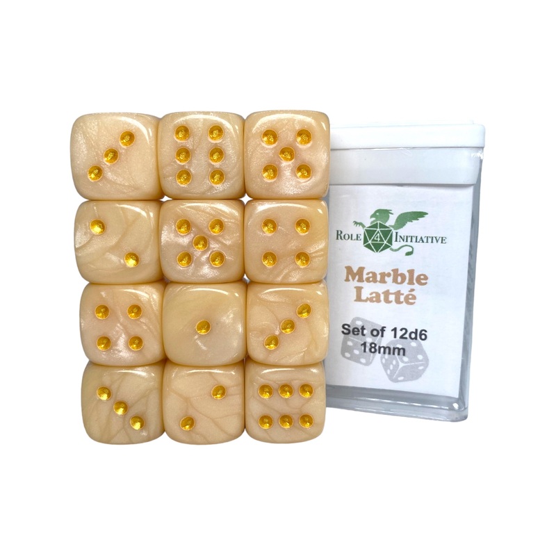 Marble Latte Dice - Set of 12d6 pips 18mm