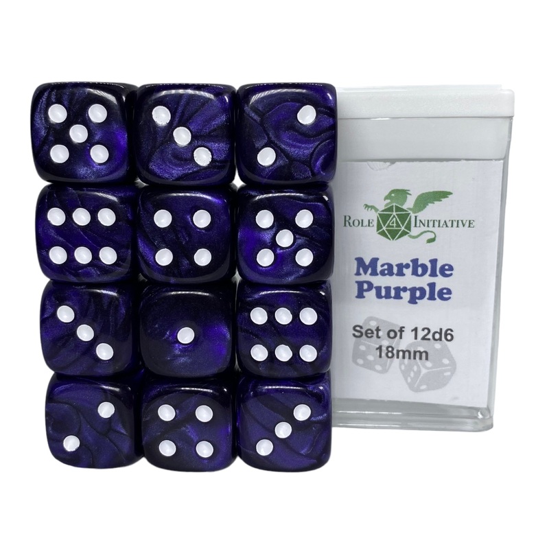 Marble Purple Dice - Set of 12d6 pips 18mm