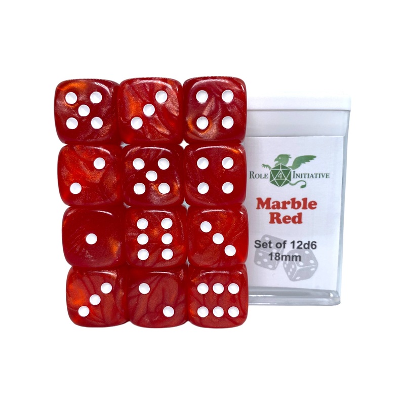 Marble Red Dice - Set of 12d6 pips 18mm