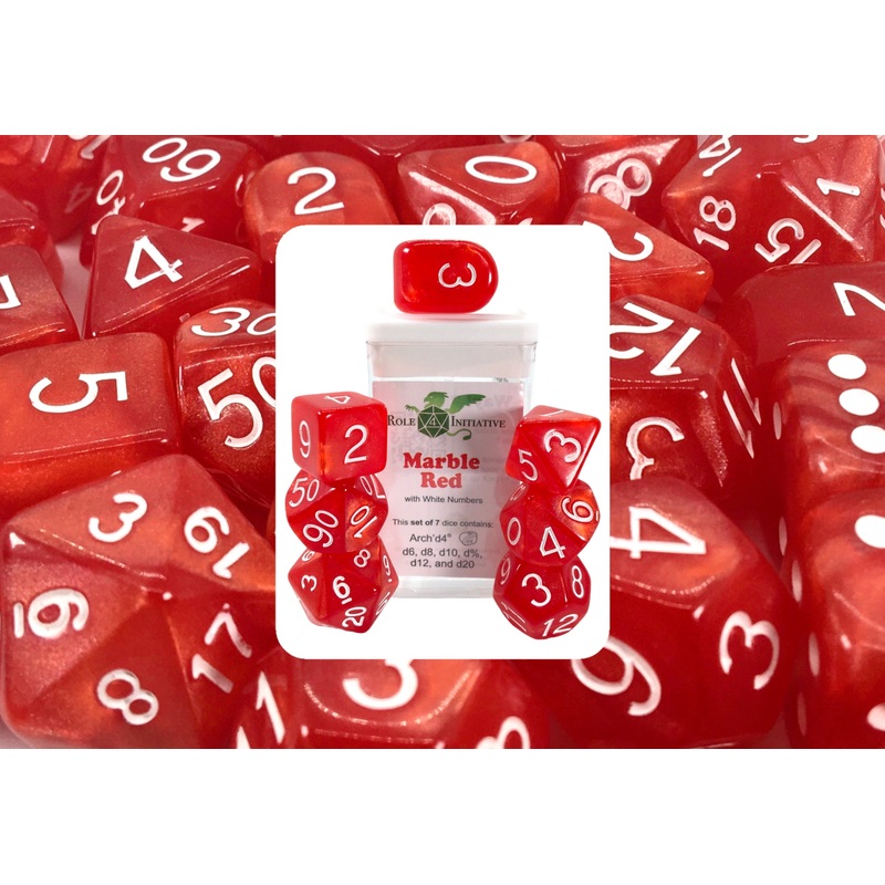 Marble Red Dice - Set of 7 w/ Arch'd4
