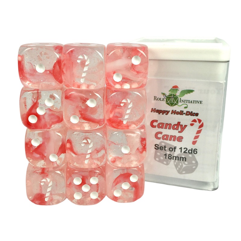 Set of 12d6 pip 18mm dice in Holiday colors: Candy Cane (Diffusion)