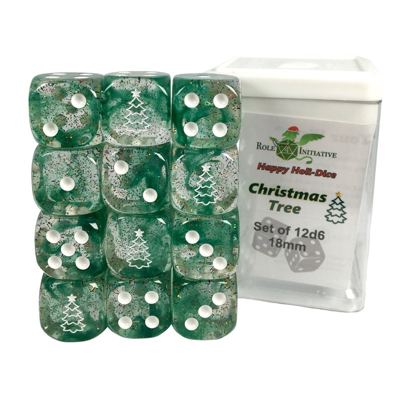 Set of 12d6 pip 18mm dice in Holiday colors: Christmas Tree (Diffusion)