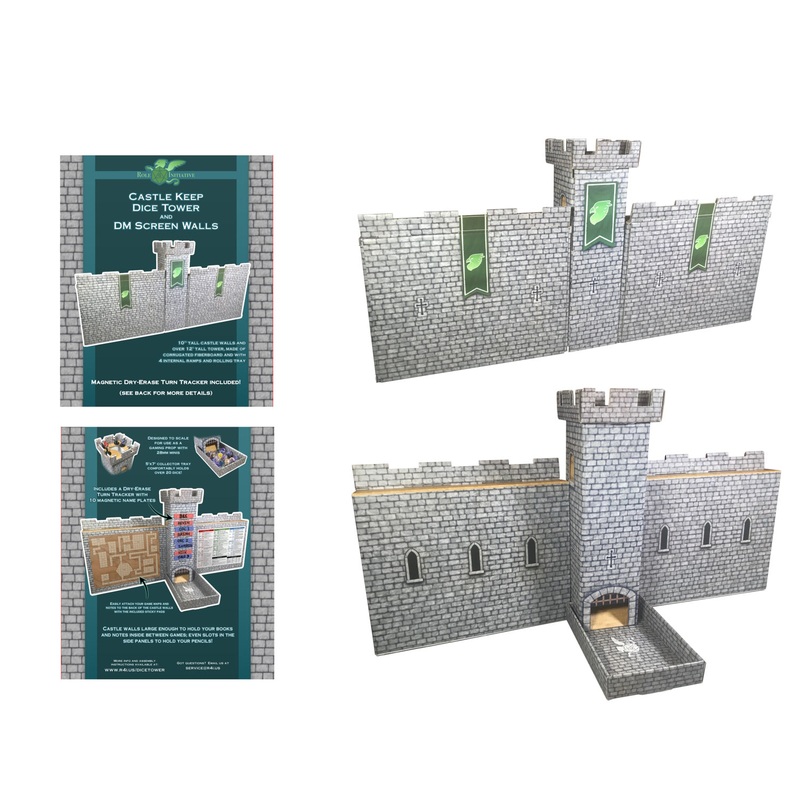 Castle Keep Dice Tower, 2 Castle Wall DM Screens & Turn Tracker