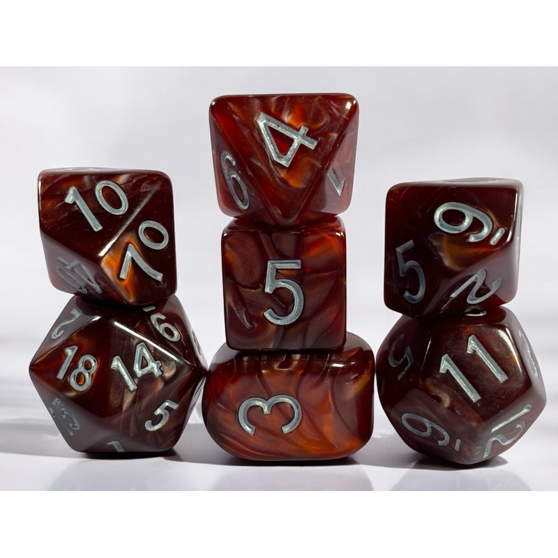 Marble Maroon Dice - Set of 7 w/ Arch'd4