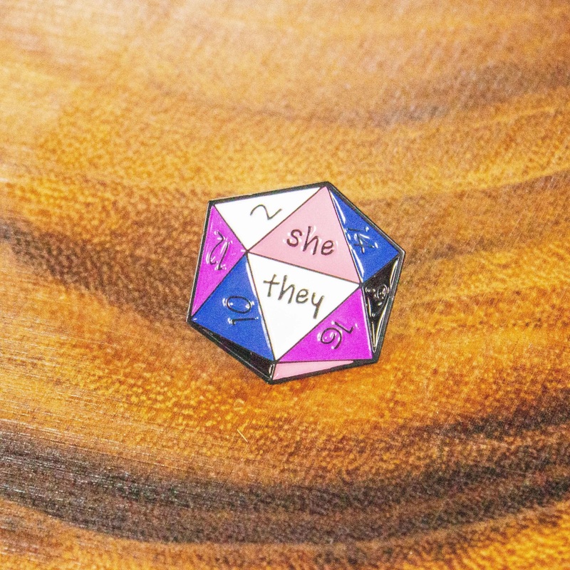 She/They D20 Enamel Pronoun Pin